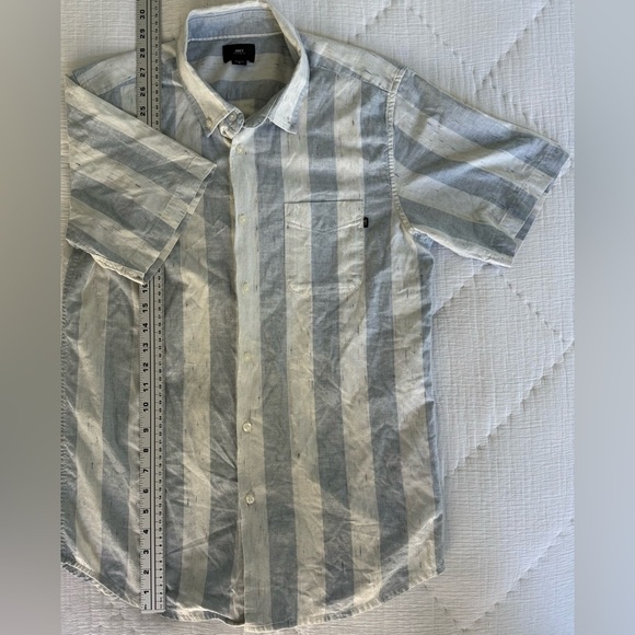 OBEY Worldwide Striped Button-Up Shirt Men’s M Blue White Cotton Short Sleeve - Picture 10 of 11